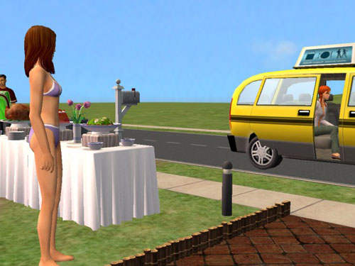 Joan watches the taxi take Candice away.