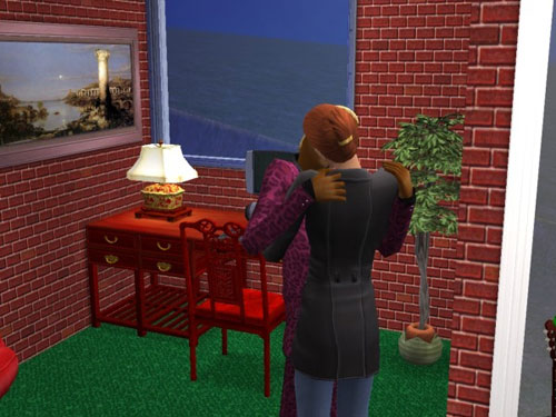 A goodbye kiss, by the computer where Dawson's about to click on 'move out'