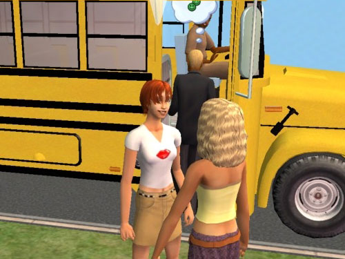 Gina and Katelyn dance as Gabriel gets on the school bus