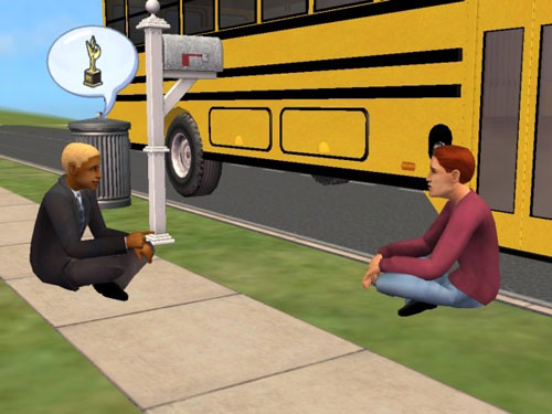 Gabriel and Phoenix hanging out by the school bus