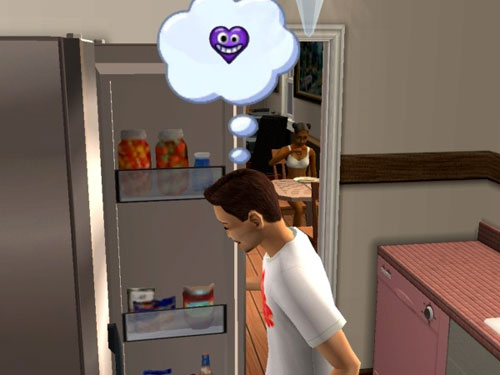 Randy happily thinking about woohoo while making breakfast
