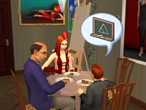 Sally and Phoenix and the headmaster at dinner